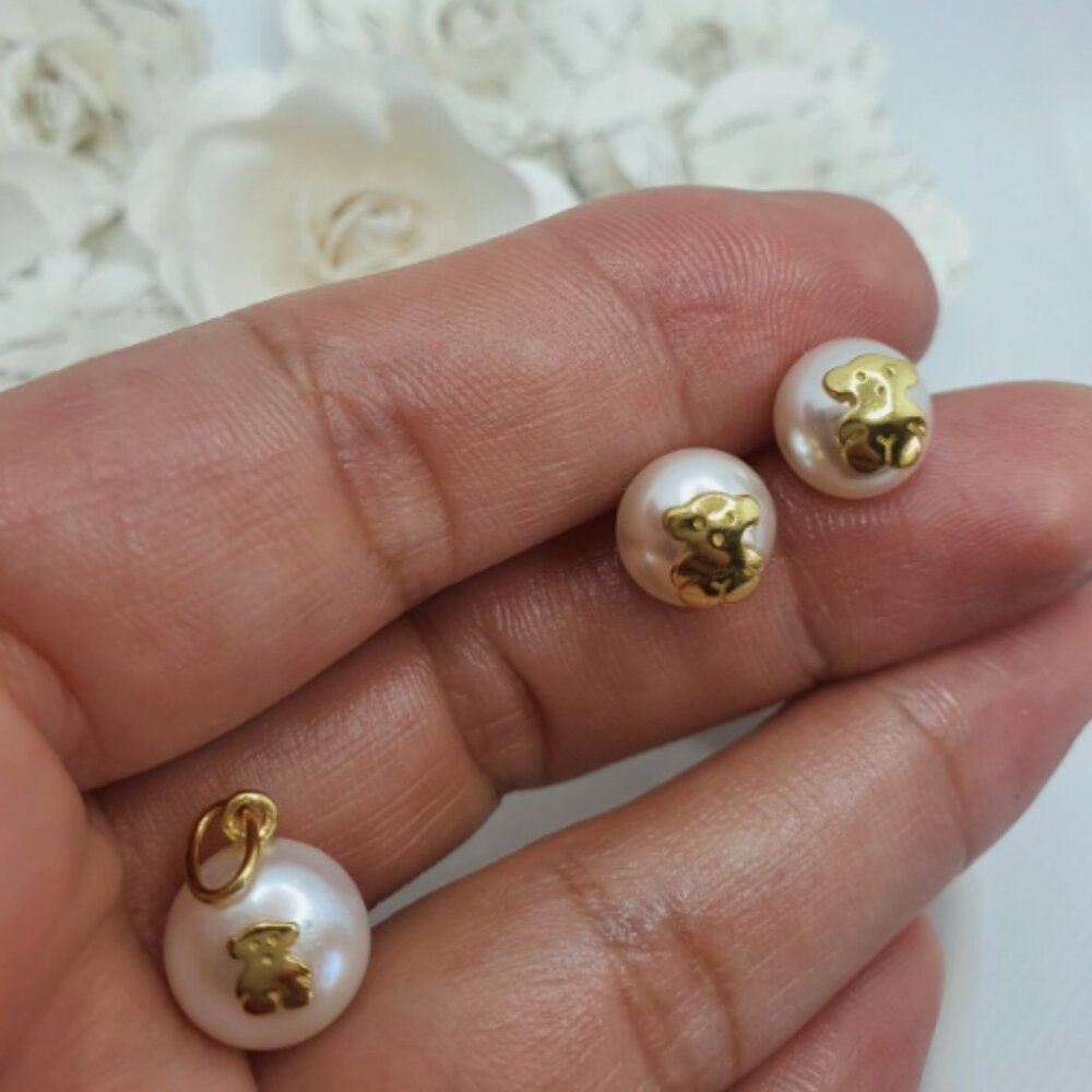 Tous Bear Pearl Earrings and Charm Set